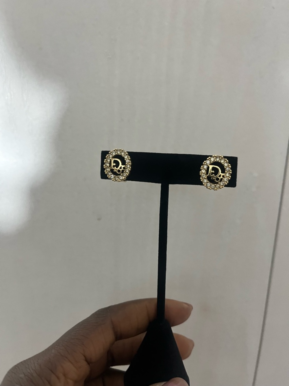 Dior Gold Crystal 'CD' Logo Circle Stud Earrings